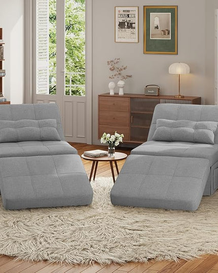 Aiho 4 in 1 Chair Bed, Sleeper Sofa Bed Convertible Chair, Assembly-Free Sofa Chair Bed with Adjustable Backrest Breathable Linen, for Living Room Apartment Office, Light Grey - LeafyLoom