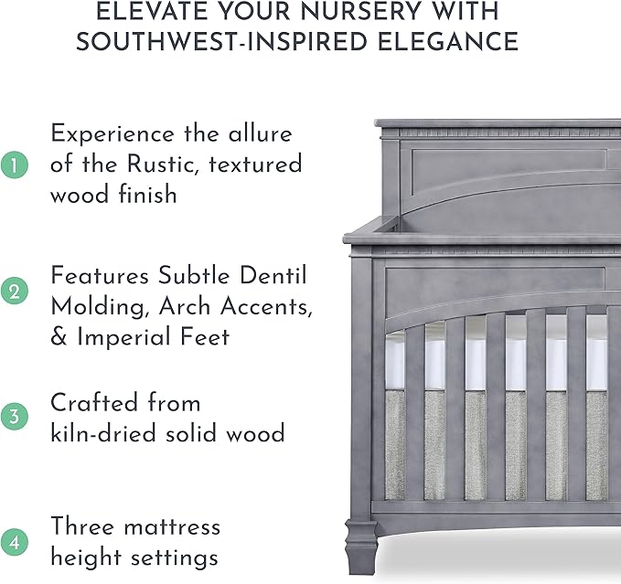 Evolur Santa Fe 5-in-1 Convertible Crib, Storm Grey - LeafyLoom