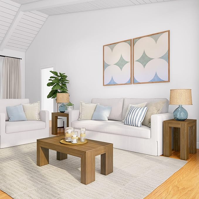 Plank+Beam Modern Rectangular Coffee Table, Solid Wood, 40 Inch, Rectangle Coffee Table for Living Room, Mini Center Tables for Small Spaces, Small Living Space Tea Table, Pecan Wirebrush - LeafyLoom