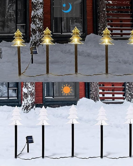 ILLUMINEW Christmas Solar Pathway Lights, Set of 5 Waterproof Landscape Christmas Lights, Stake Christmas Decorations, LED Lights for Yard Lawn Patio Walkway Decor (5PCS-Warm White-Tree) ILLUMINEW