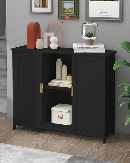 TaoHFE Black Storage Cabinet,Credenza Buffet Cabinet Wooden Coffee Bar Cabinet Buffet Table black Sideboard Thin Cabinet for Narrow Spaces Entry Cabinet Hallway Cabinet for Kitchen,Living Room - LeafyLoom