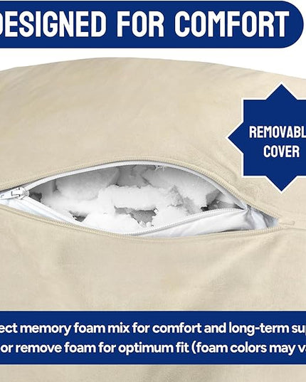 ComfortSpa Reading Pillow for Bed Adult Size, Back Rest Pillow with Arms, Pockets and Washable Cover; Use as a Back Pillow for Sitting in Bed for Bedrest or Relief from GERD Heartburn (Cream) - LeafyLoom