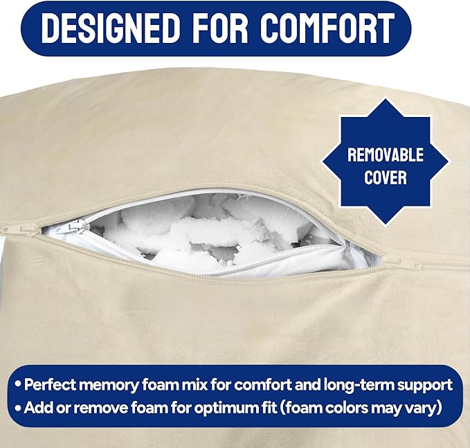 ComfortSpa Reading Pillow for Bed Adult Size, Back Rest Pillow with Arms, Pockets and Washable Cover; Use as a Back Pillow for Sitting in Bed for Bedrest or Relief from GERD Heartburn (Cream) - LeafyLoom