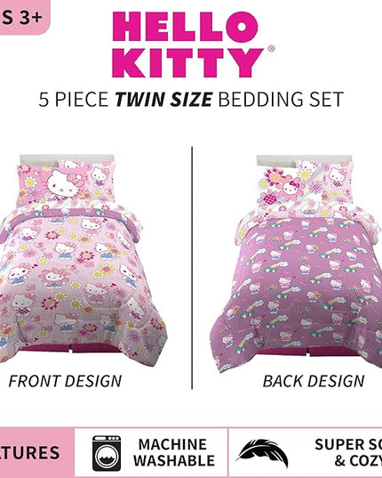 Franco Kids Bedding Super Soft Comforter and Sheet Set with Sham, 5 Piece Twin Size, Hello Kitty - LeafyLoom