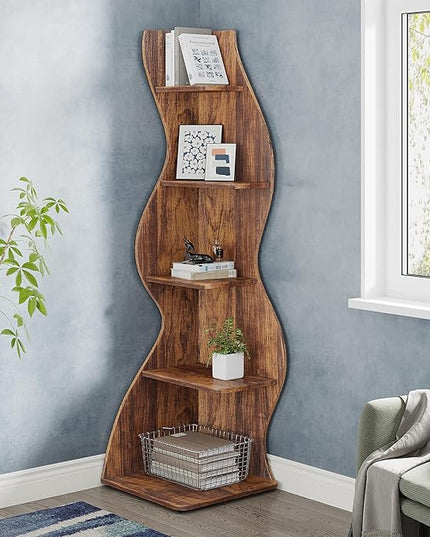Small Corner Shelf, Modern 5-Tier Wall Corner Bookshelf, Stylish Bookcase Storage Rack for Small Space,Living Room. Bedroom - LeafyLoom