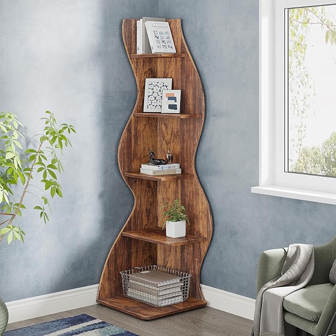 Small Corner Shelf, Modern 5-Tier Wall Corner Bookshelf, Stylish Bookcase Storage Rack for Small Space,Living Room. Bedroom - LeafyLoom