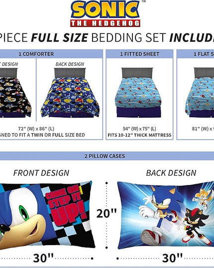 Franco Kids Bedding Super Soft Comforter and Sheet Set, 5 Piece Full Size, Sonic the Hedgehog - LeafyLoom