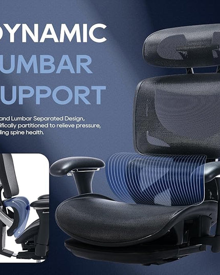 Ergonomic Mesh Office Chair with Footrest, Executive High Back Computer Desk Chair with Wide Headrest and Adjustable 3D Arms, Backrest, Tilt Lock and Lumbar Support-Black - LeafyLoom