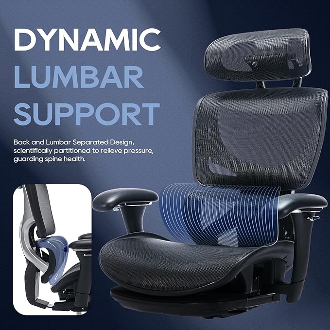 Ergonomic Mesh Office Chair with Footrest, Executive High Back Computer Desk Chair with Wide Headrest and Adjustable 3D Arms, Backrest, Tilt Lock and Lumbar Support-Black - LeafyLoom