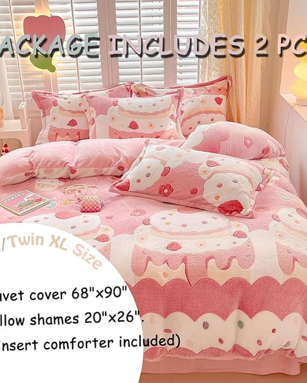 MorroMorn Twin Bedding Sets, Pink Duvet Cover Set, Kawaii Cream Cake Fluffy Comforter Covers Blanket Ultra Soft for Girls Kids Toddler Teen Women Twin/Twin XL Size - LeafyLoom