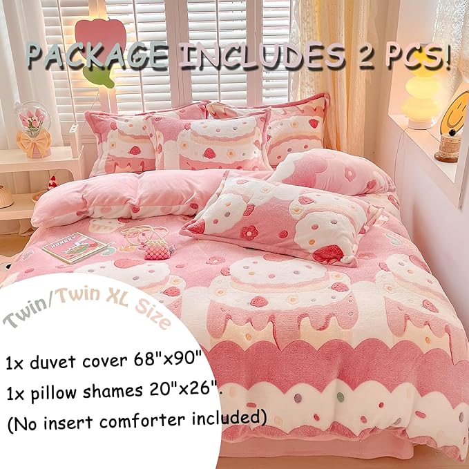 MorroMorn Twin Bedding Sets, Pink Duvet Cover Set, Kawaii Cream Cake Fluffy Comforter Covers Blanket Ultra Soft for Girls Kids Toddler Teen Women Twin/Twin XL Size - LeafyLoom