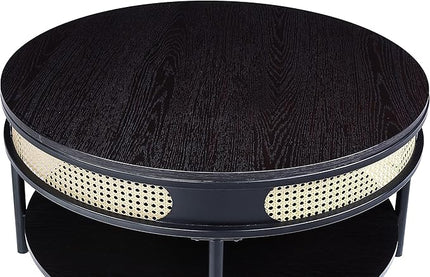 NicBex Coffee Table Wooden Coffee Table with Storage Round Center Tables with Open Bottom Shelf Dining Table for Living Room, Dining Room, Office, and Bedroom,32" W, Black - LeafyLoom