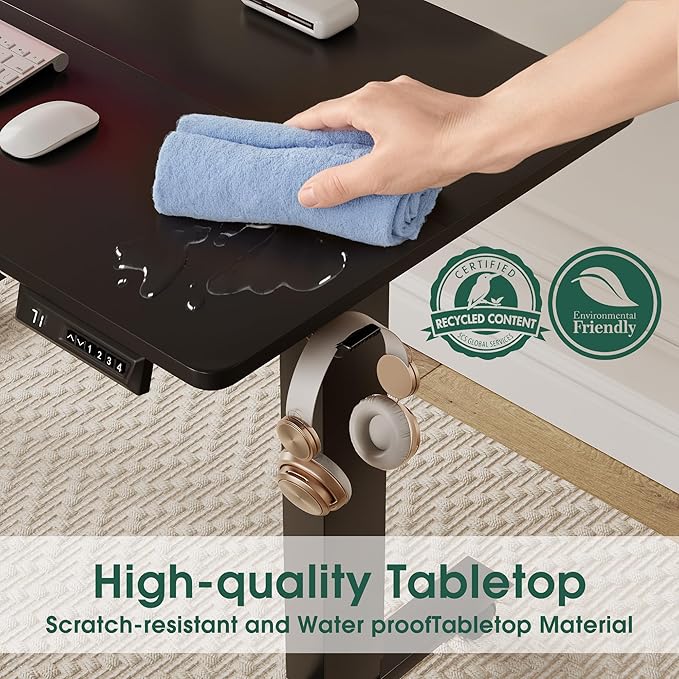 Electric Standing Desk 60 Inch, Ergonomic Height Adjustable Table with T-Shaped Metal Bracket Modern Computer Workstations for Home Office, Black - LeafyLoom