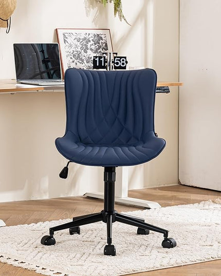 YOUTASTE Office Chair Modern Armless Desk Chair with Wheels, Height Adjustable Swivel Rocking Computer Gaming Task Chair, Upholstered Faux Leather Sewing Chair with Ergonomic Back, Navy Purple - LeafyLoom