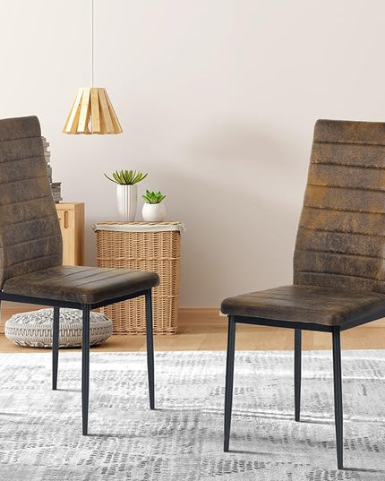 PU Leather Chair Set of 4, High Back Dining Seat with Soft Padded & Foot Cap Protection for Home Kitchen Living Room, 300lbs Capacity, Brown - LeafyLoom