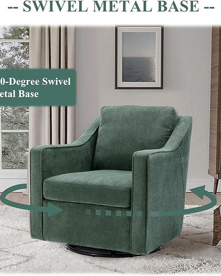 COLAMY 360° Swivel Accent Chair Set of 2, Upholstered Fabric Leisure Armchair with Lumbar Pillow for Living Room Bedroom Home Office, Green - LeafyLoom