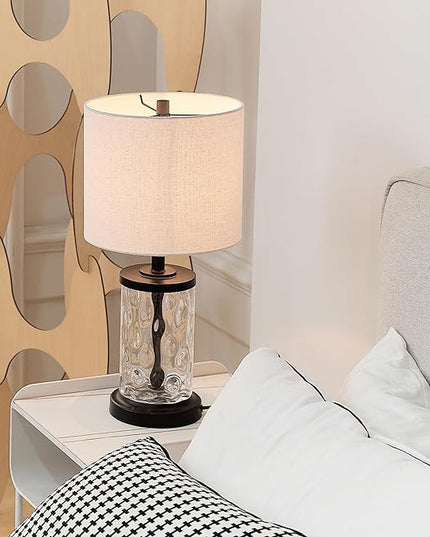 Globe Electric 61000044 20" Fillable Watered Glass Table Lamp, Oil-Rubbed Bronze Base, Beige Linen Shade, Black Cord, On/Off Rotary Switch - LeafyLoom