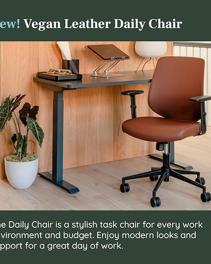 Branch Daily Chair - Vegan Leather Office Chair with Swivel, Lumbar Rest, and Adjustable Armrests - Comfortable Seating for Improved Posture and Productivity - Mahogany - LeafyLoom