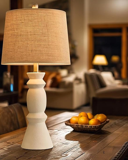 Oneach 25.75'' Farmhouse Ceramic Table Lamp for Living Room, Rustic White Bedside Lamps for Bedroom, Nightstand, Dining Room, Office, Table Decor… - LeafyLoom