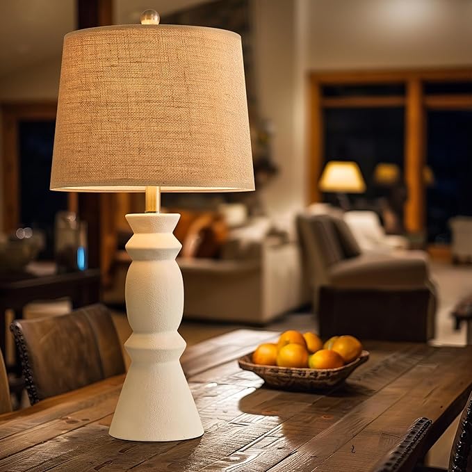 Oneach 25.75'' Farmhouse Ceramic Table Lamp for Living Room, Rustic White Bedside Lamps for Bedroom, Nightstand, Dining Room, Office, Table Decor… - LeafyLoom