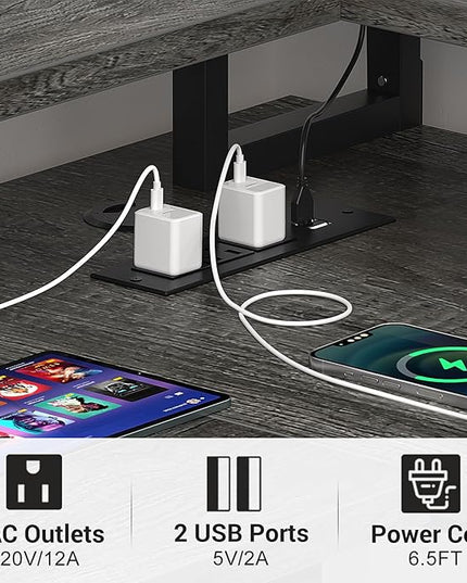 armocity L Shaped Computer Desk with Power Outlets, Gaming Desk L Shaped with LED Lights, Corner Desk with Storage Shelves, Work Study Desk for Bedroom, Home Office Small Spaces, 47'', Grey Oak - LeafyLoom