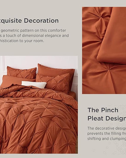Bedsure Cal King Size Comforter Sets - 7 Pieces Pintuck California Bed Set, Orange in a Bag with Comforter, Sheets, Pillowcases & Shams - LeafyLoom