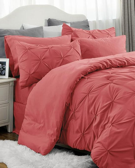 Bedsure Full Size Comforter Sets - Bedding Sets Full 7 Pieces, Bed in a Bag Bed Sets with Comforter, Sheets, Pillowcases & Shams, Adult & Kids Bedding (Coral Red) - LeafyLoom