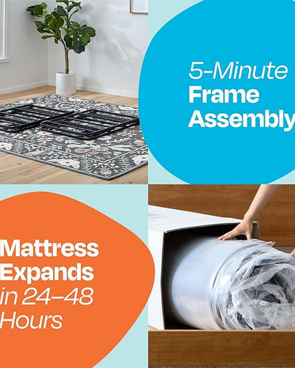 Linenspa 6-Inch Innerspring Mattress - Full + 14-Inch Folding Platform Bed Frame - LeafyLoom