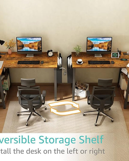 Lufeiya Small L Shaped Desk with Power Outlet Shelves, 40 Inch Corner Desk for Small Space Home Office, L-Shaped Computer Desk PC Desks with Charging Station, Rustic Brown - LeafyLoom
