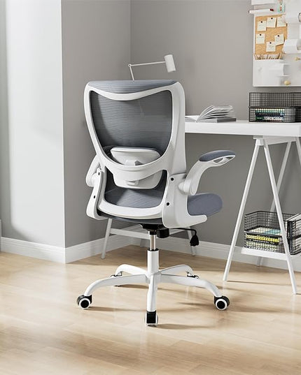 Office Chair, Ergonomic Desk Chair with Adjustable Lumbar Support and Flip up Armrest, Breathable Mesh Computer Chair for Home Office, Gray - LeafyLoom