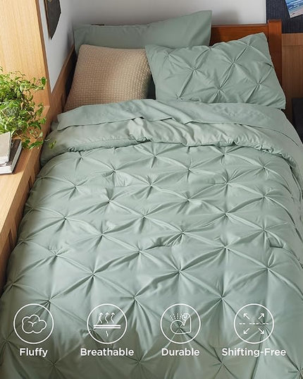 Bedsure Twin XL Comforter Set - Extra Long 5 Pieces Dorm Bedding Sets, Pinch Pleat Bed in a Bag with Comforter, Sheets, Pillowcase & Sham - LeafyLoom