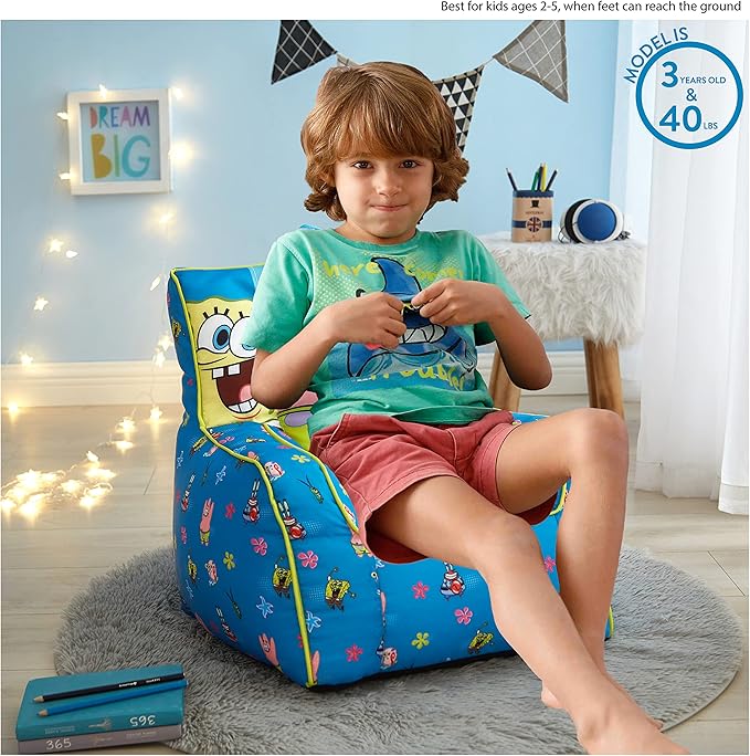Idea Nuova Nickelodeon Spongebob Squarepants Toddler Nylon Bean Bag Chair with Piping & Top Carry Handle Large - LeafyLoom