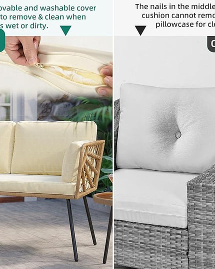 YITAHOME Wicker Outdoor Loveseat, All-Weather Patio Sofa for Balcony, Backyard, Pool, Porch, Deck, Outdoor Sectional Furniture Set with Table & Cushions - Beige - LeafyLoom