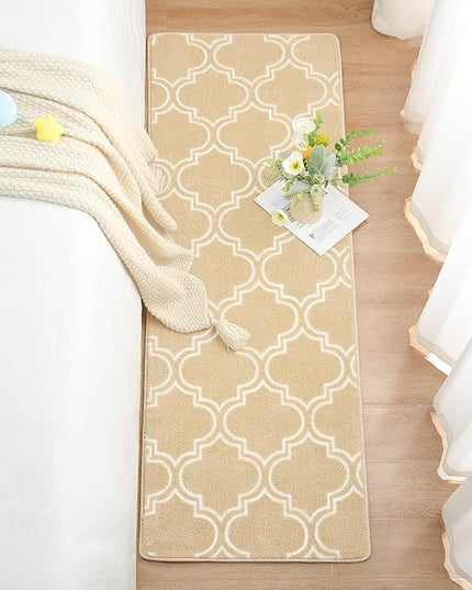 Chicrug Shag Geometric 2x6 Runner Rug for Bedroom, Modern Memory Foam Indoor Hallway Runner Carpet, Fluffy Rug for Living Room Bedside Room Decor for Family, Beige/White - LeafyLoom