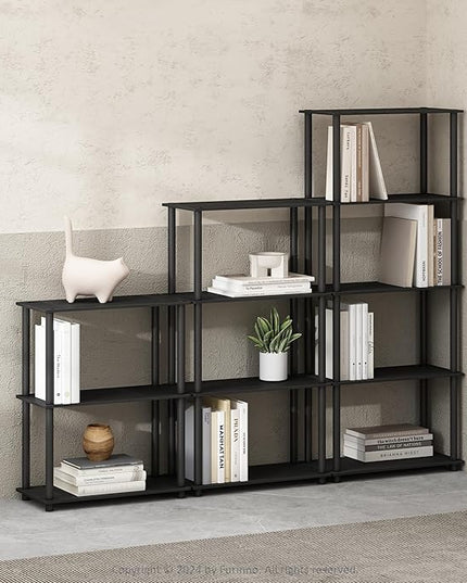 Furinno Turn-N-Tube 4-Tier Multipurpose Shelf Display Rack, Shelving Unit, Bookcase, Americano/Black - LeafyLoom
