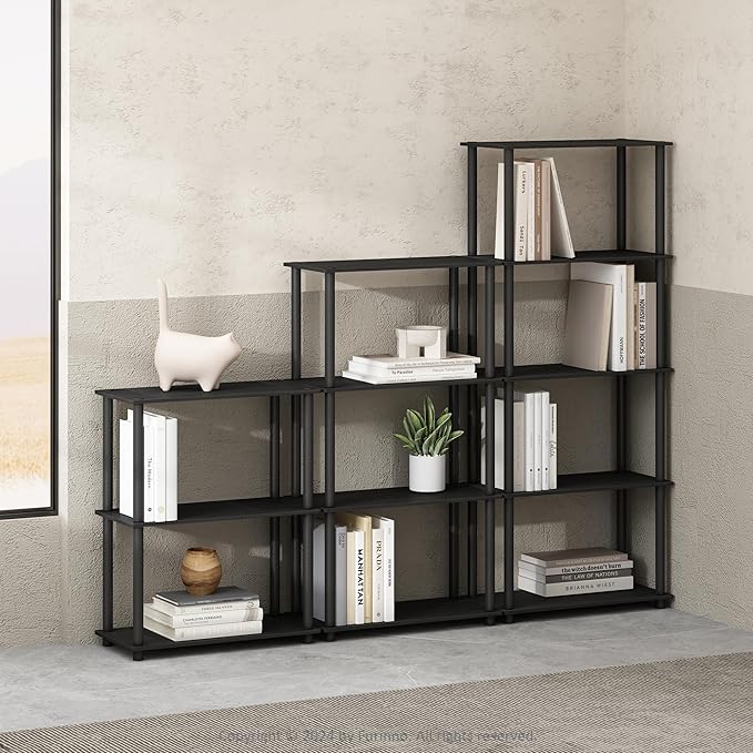 Furinno Turn-N-Tube 4-Tier Multipurpose Shelf Display Rack, Shelving Unit, Bookcase, Americano/Black - LeafyLoom