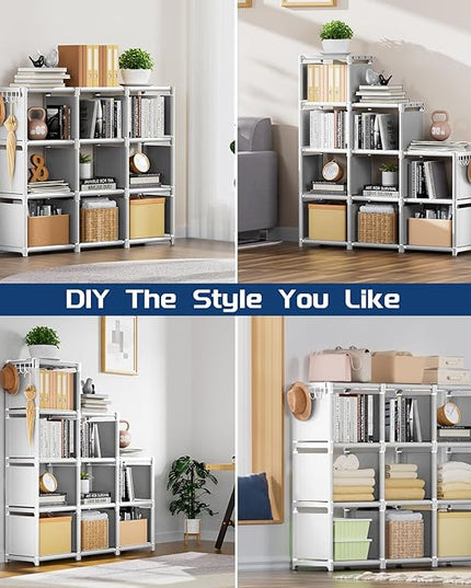 Mavivegue Book Shelf, 9 Cube Storage Organizer, DIY Bookcase, Metal Cube Bookshelf,Tall Book case for Bedroom, Living Room,Office,Closet Storage Organizer, White Cubicle Storage Rack - LeafyLoom