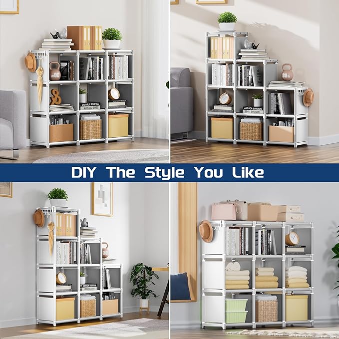 Mavivegue Book Shelf, 9 Cube Storage Organizer, DIY Bookcase, Metal Cube Bookshelf,Tall Book case for Bedroom, Living Room,Office,Closet Storage Organizer, White Cubicle Storage Rack - LeafyLoom