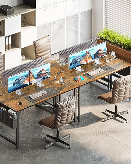 AODK 55 inch Small Computer Desk with Power Outlet for Small Spaces Home Office Student Laptop PC Writing Desks with Storage Bag Headphone Hook, Vintage - LeafyLoom