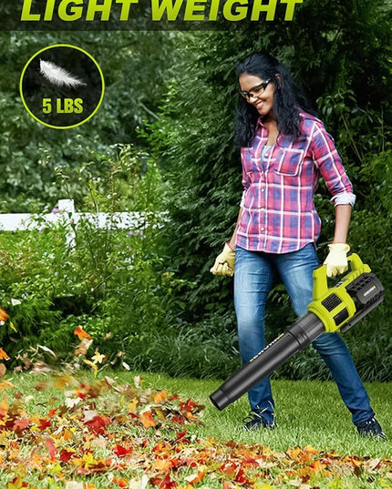 EWORK Cordless Leaf Blower with (2) 3.0Ah Battery and Fast Charger - 400CFM 21V Electric Leaf Blower Cordless, Variable Speed and Turbo Mode - Battery Powered Leaf Blowers for Lawn Care, Yard - LeafyLoom