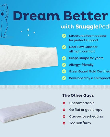 Snuggle-Pedic Body Pillow for Adults - White Pregnancy Pillows w/Shredded Memory Foam - Firm Maternity Side Sleeper Pillow for Adults - Long Cuddle Pillow for Bed - 20x54 Full Body Pillow - LeafyLoom