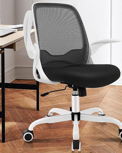 KERDOM Office Chair, Ergonomic Desk Chair, Breathable Mesh Computer Chair, Comfy Swivel Task Chair with Flip-up Armrests and Adjustable Height - LeafyLoom