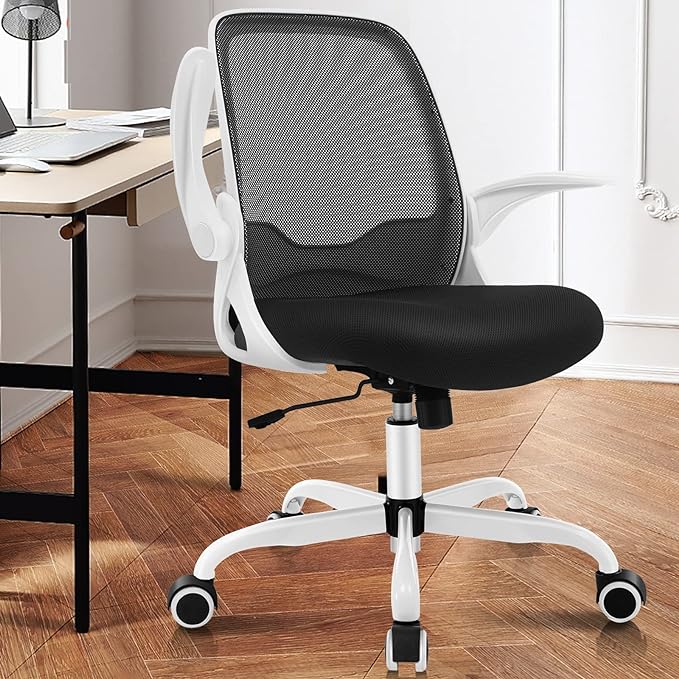 KERDOM Office Chair, Ergonomic Desk Chair, Breathable Mesh Computer Chair, Comfy Swivel Task Chair with Flip-up Armrests and Adjustable Height - LeafyLoom