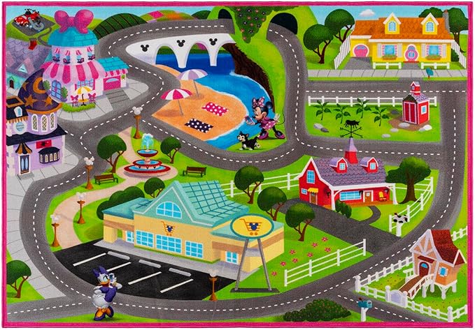 Gertmenian Disney Minnie Mouse Happy Helpers Road Play Area Rug for Children | Kids Home Decor for Girls & Boys | 4x6 Large, Multi, 27058 - LeafyLoom