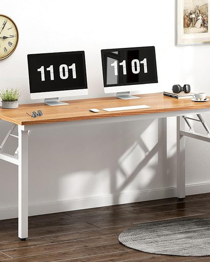 Need AC5BW-140 computer desk, 55 inches, Teak & White - LeafyLoom