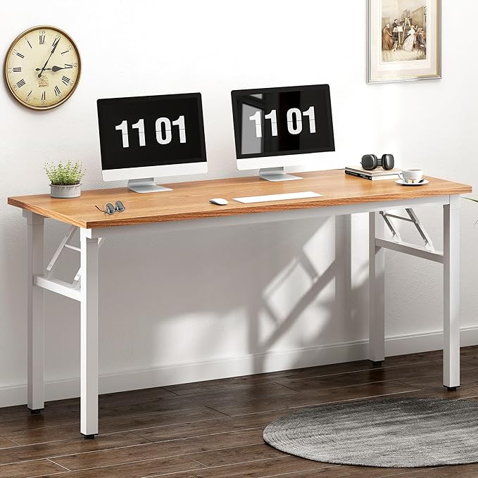 Need AC5BW-140 computer desk, 55 inches, Teak & White - LeafyLoom