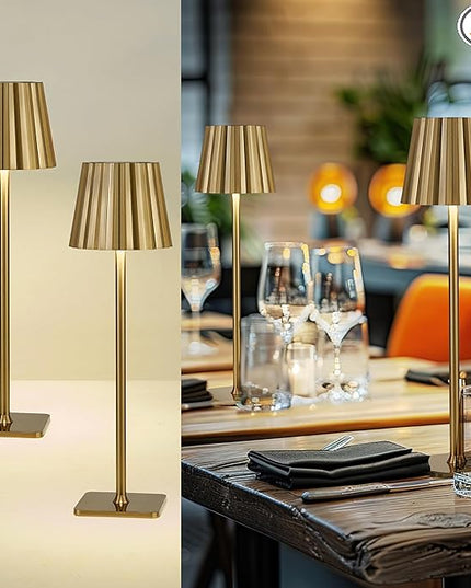 Cordless LED Desk Lamps, Table Lamp with Polisehd Gold Finish, 3 Colors Stepless Dimming, Touch Control 5200mAh Battery Operated for Home Office Restaurant Bedroom Bars (2 Pack), TL02BG-2PK - LeafyLoom
