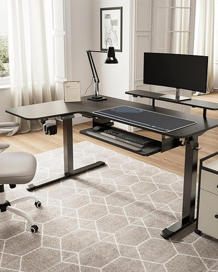 EUREKA ERGONOMIC Standing Desk (61"x43")- L Shaped Desk with Keyboard Tray Adjustable Height Sit Stand Computer Desk Corner Gaming Ergo Desk w Memory Presets, Monitor Stand, LED/USB/Dual Motor, Left - LeafyLoom
