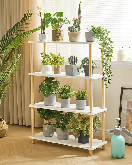 IBUYKE 4-Tier Wooden Open Bookcase - Modern Freestanding Bookshelf Storage Organizer,Standing Shelf Units,Multifunctional Display Stand for Bedroom, Living Room and Home Office, White WBC004W - LeafyLoom