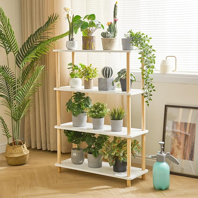IBUYKE 4-Tier Wooden Open Bookcase - Modern Freestanding Bookshelf Storage Organizer,Standing Shelf Units,Multifunctional Display Stand for Bedroom, Living Room and Home Office, White WBC004W - LeafyLoom
